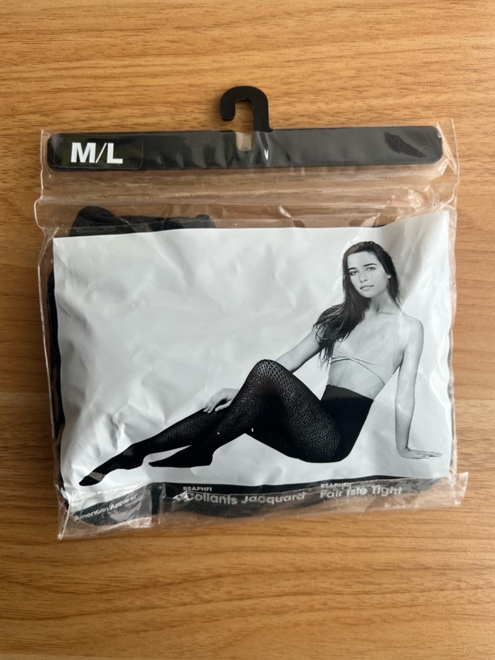 NWT American Apparel Black Collants Jacquard Fair Isle Knit Tights M/L